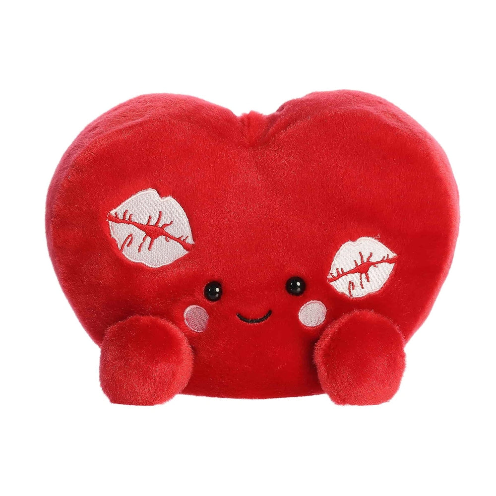 Aurora Palm Pals Kimi Kisses Heart plush toy — red velvet plush with white kiss patches and cute face, one piece