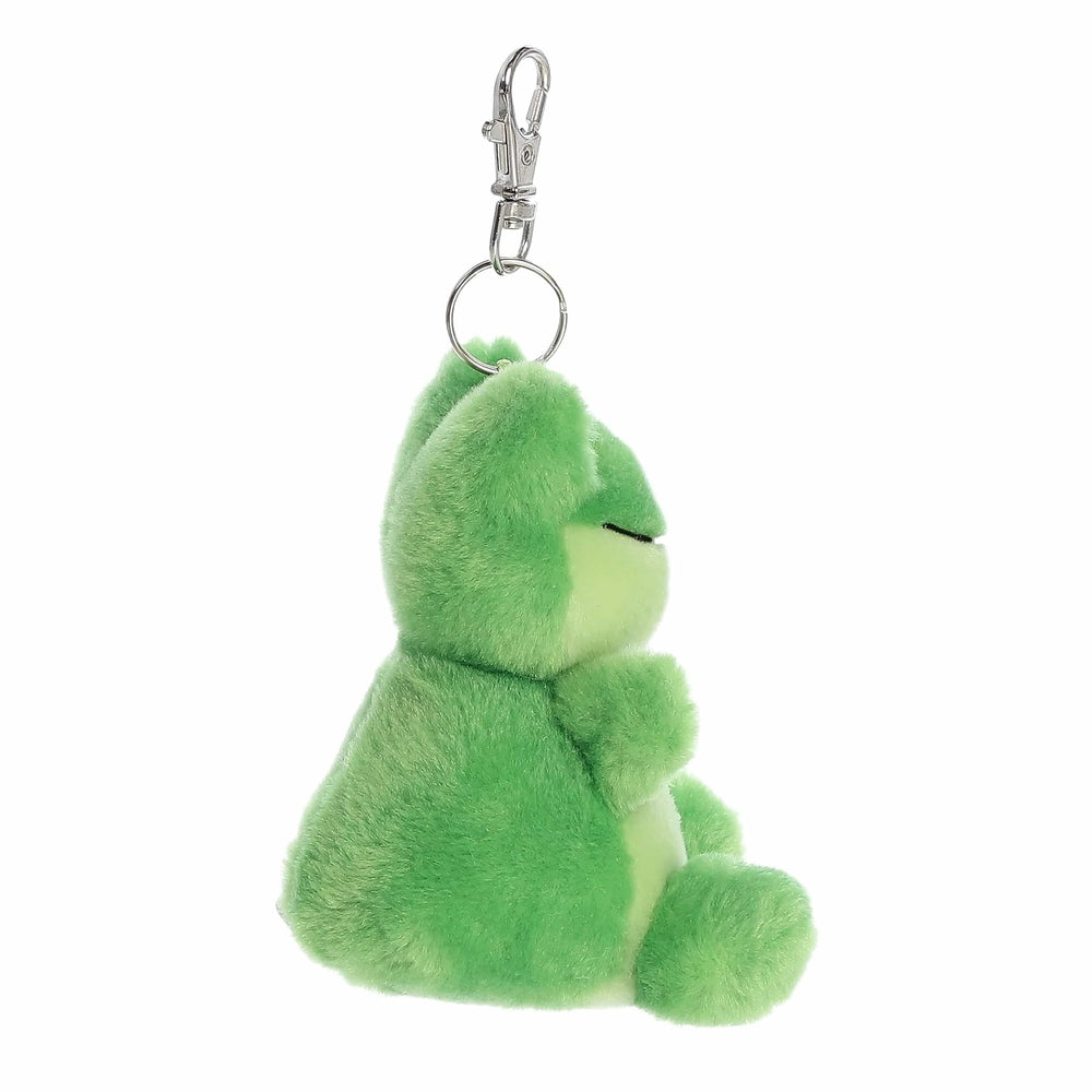 Aurora Palm Pals Ribbits Frog Clip-On stuffed animal, bright green plush with metal clip.