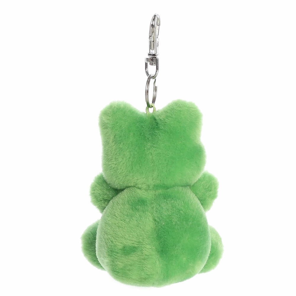 Aurora Palm Pals Ribbits Frog ClipOn plush, bright green, 4-inch with metal keychain clip