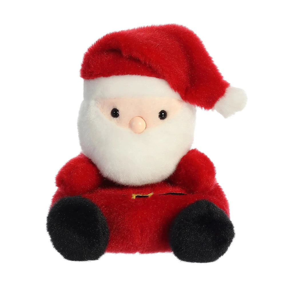 Aurora Palm Pals Santa 5" plush sits upright in a red suit with white beard and black feet.