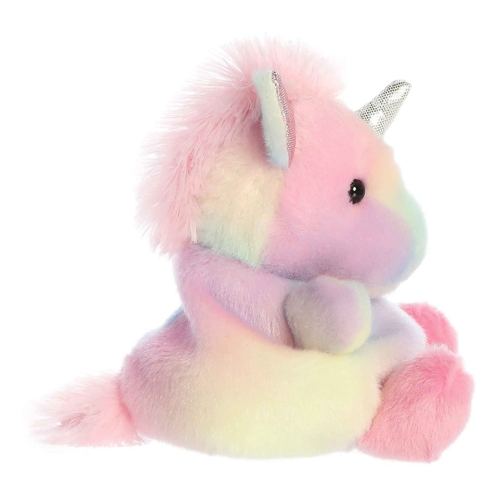 Aurora Sorbet Unicorn 5in plush stuffed animal in pastel rainbow fur with silver horn
