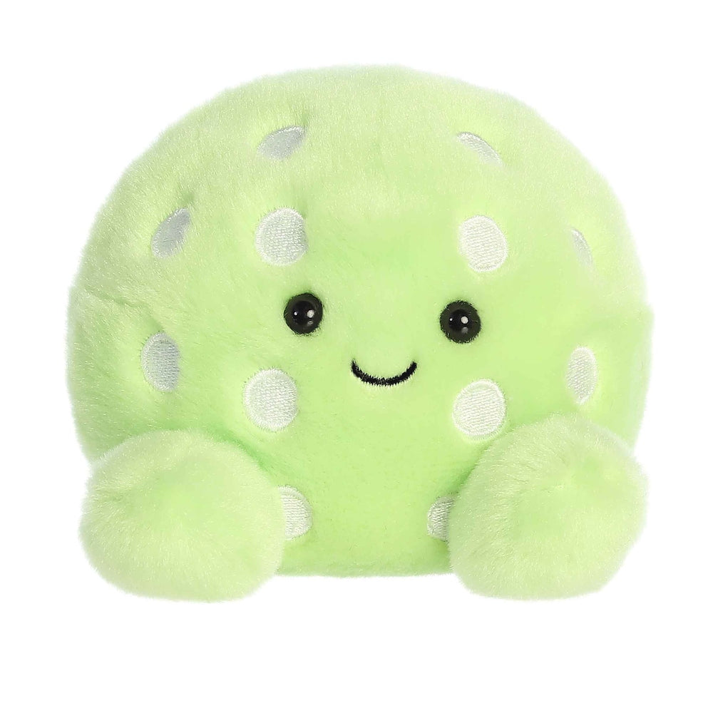 Aurora Palm Pals Steve Pickleball plush toy, lime green with white polka dots, cute smiling face.