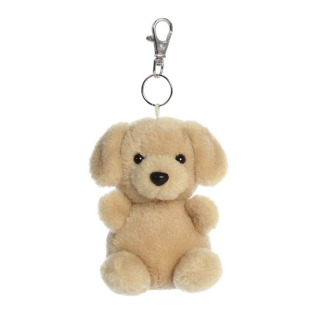 Aurora Palm Pals Sunny Lab clip-on plush, beige 4-inch dog with black nose and metal clip