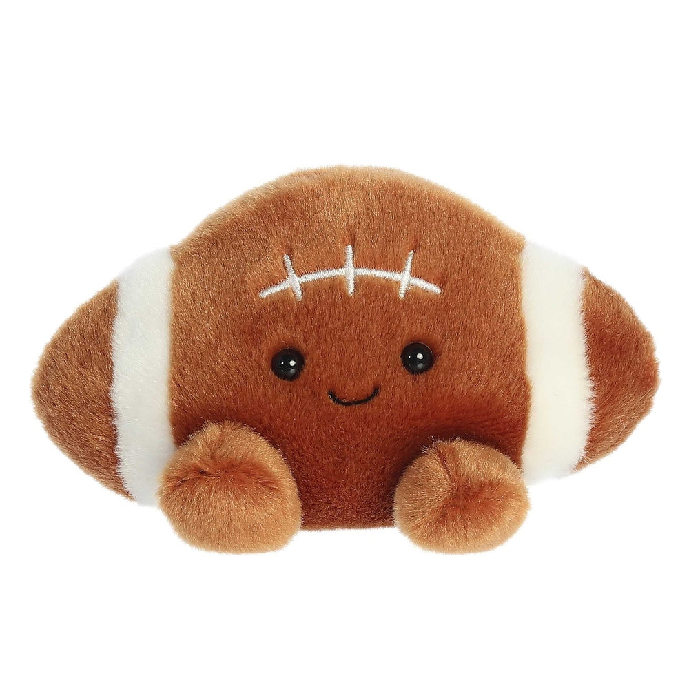 Aurora Palm Pals tackle football stuffed animal, brown plush with white stripes, smiling face