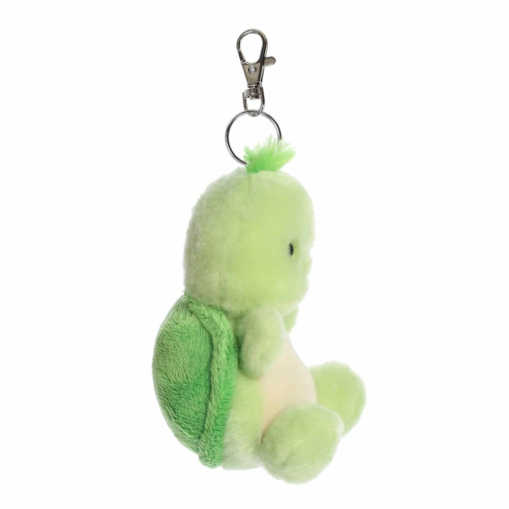 Aurora Palm Pals Tiny Turtle clip-on plush keychain, lime-green turtle with green shell and soft fur
