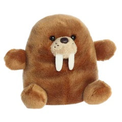 Aurora Palm Pals Waldo Walrus 5in plush stuffed animal, brown with white tusks