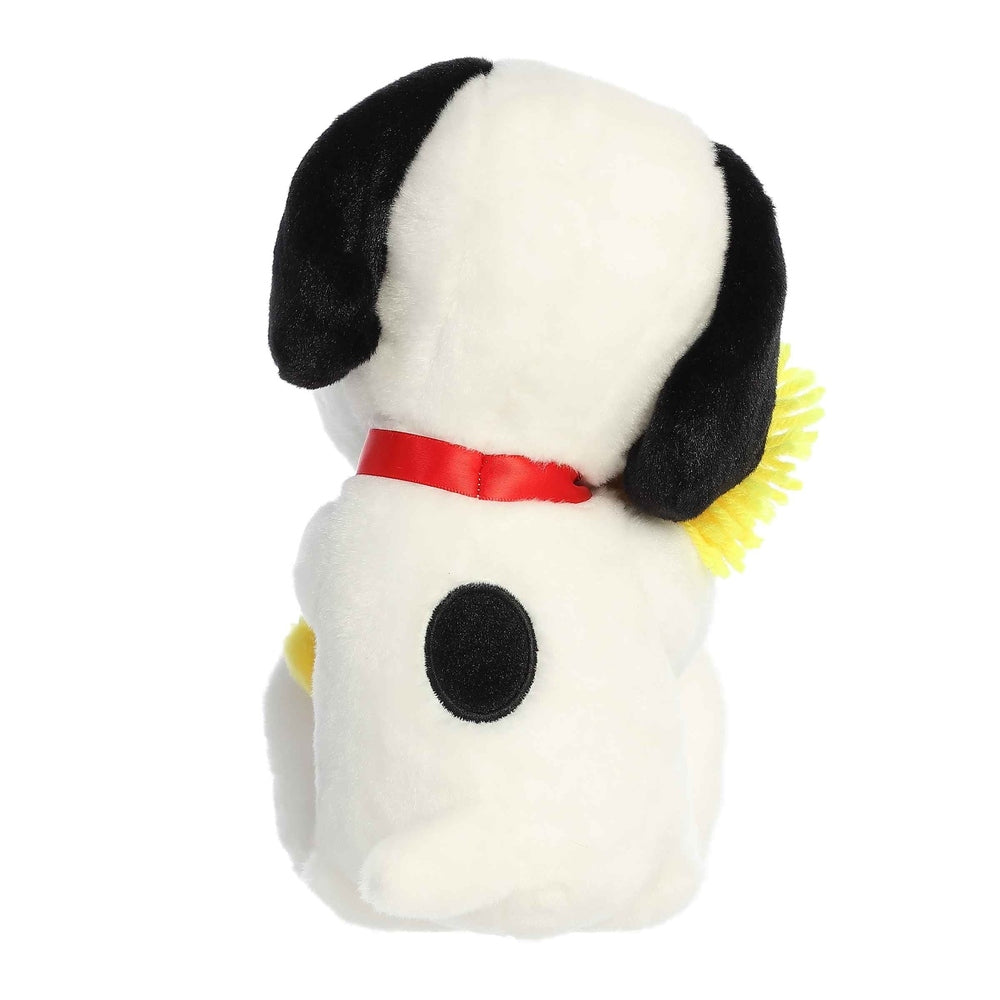 Aurora Snoopy and Woodstock 12-inch plush set, white Snoopy with black ears and red collar, yellow Woodstock (2 pieces)