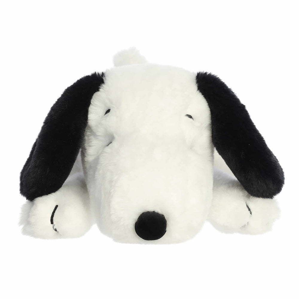 Aurora Snoopy 12-inch plush toy, white with black ears, soft stuffed animal