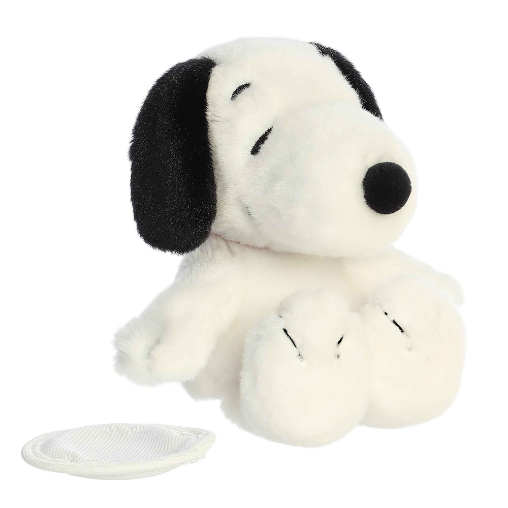 Snoopy 5-inch stuffed animal plush by Aurora, white with black ears, soft toy
