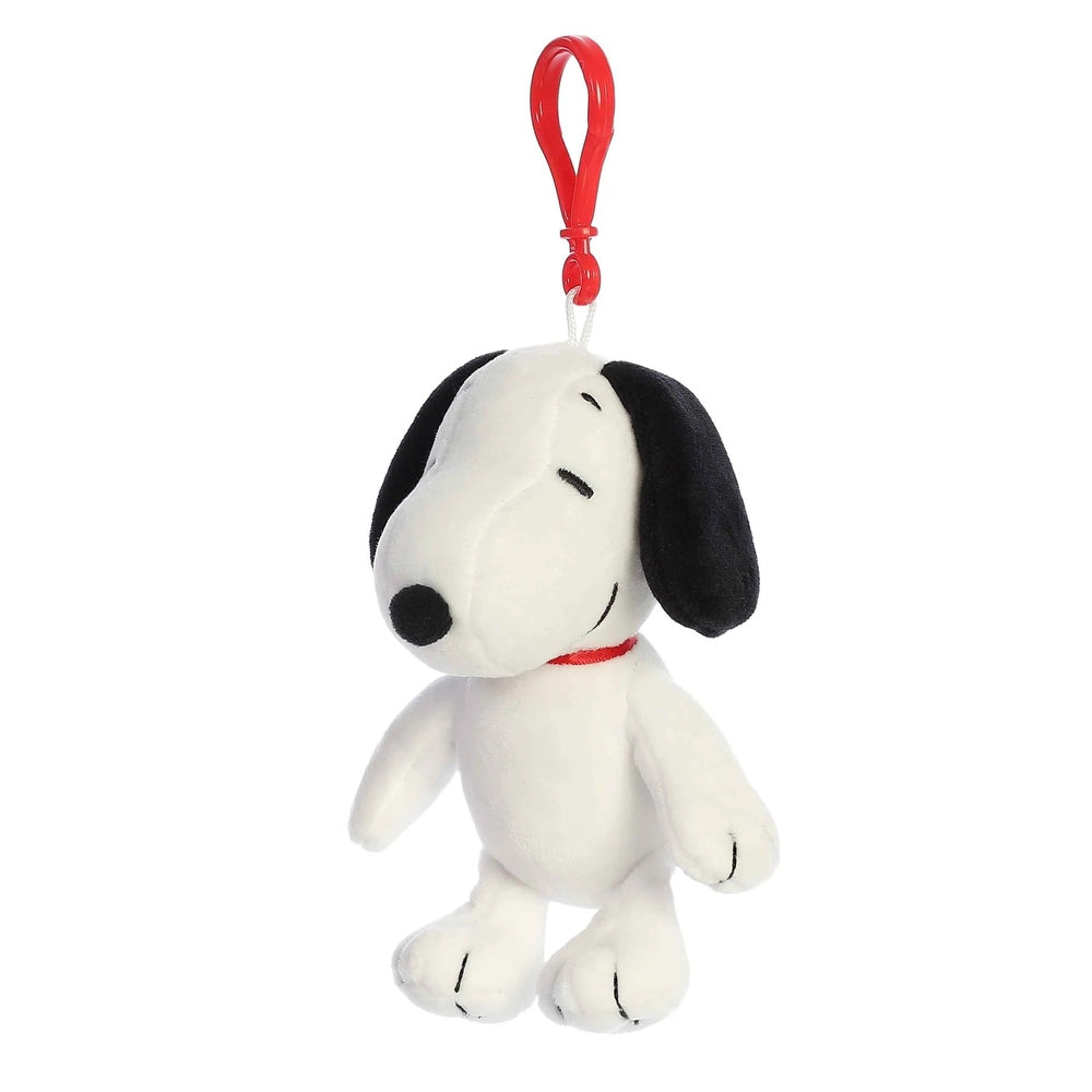 Aurora Snoopy clip-on plush toy, white with black ears and red collar, 4.5" stuffed animal