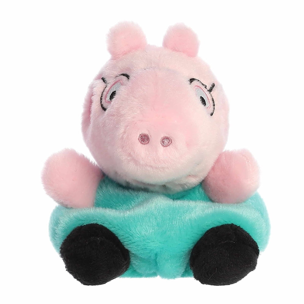 Aurora Daddy Pig 5-inch plush stuffed animal, pink head with turquoise body and black feet