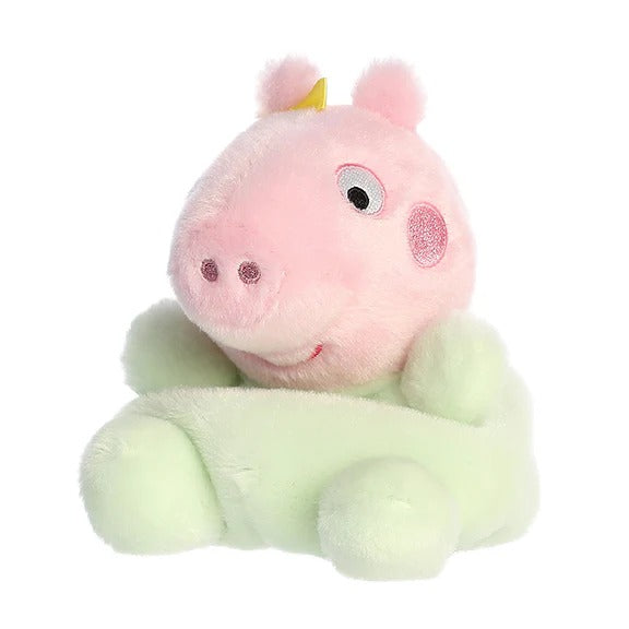 Aurora Peppa Pig Palm Pals Evie stuffed animal, 5-inch pink head with mint green body plush toy