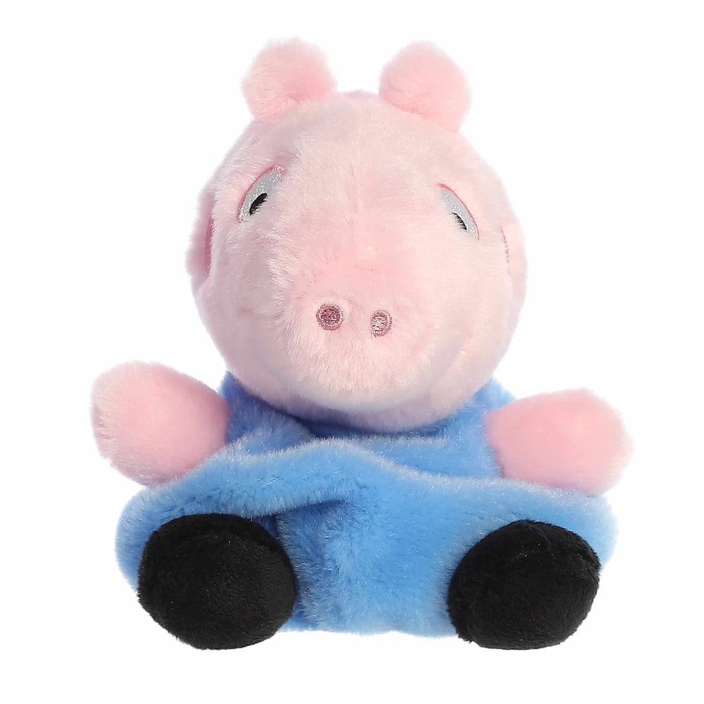 Aurora George Pig Palm Pals stuffed animal, pink pig in blue pants, 5 inches