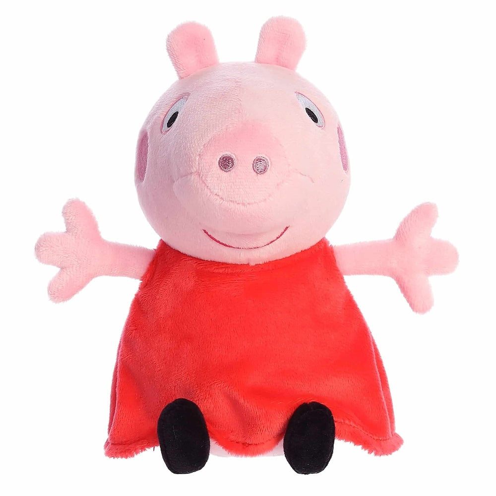 Aurora Peppa Pig plush stuffed toy with red dress, pink head, black feet