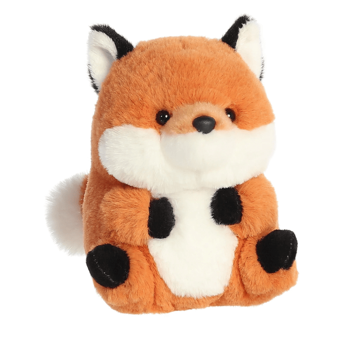 Aurora Rolly Pet Finley Fox stuffed animal, 10 inches, orange fur with white belly and black paws