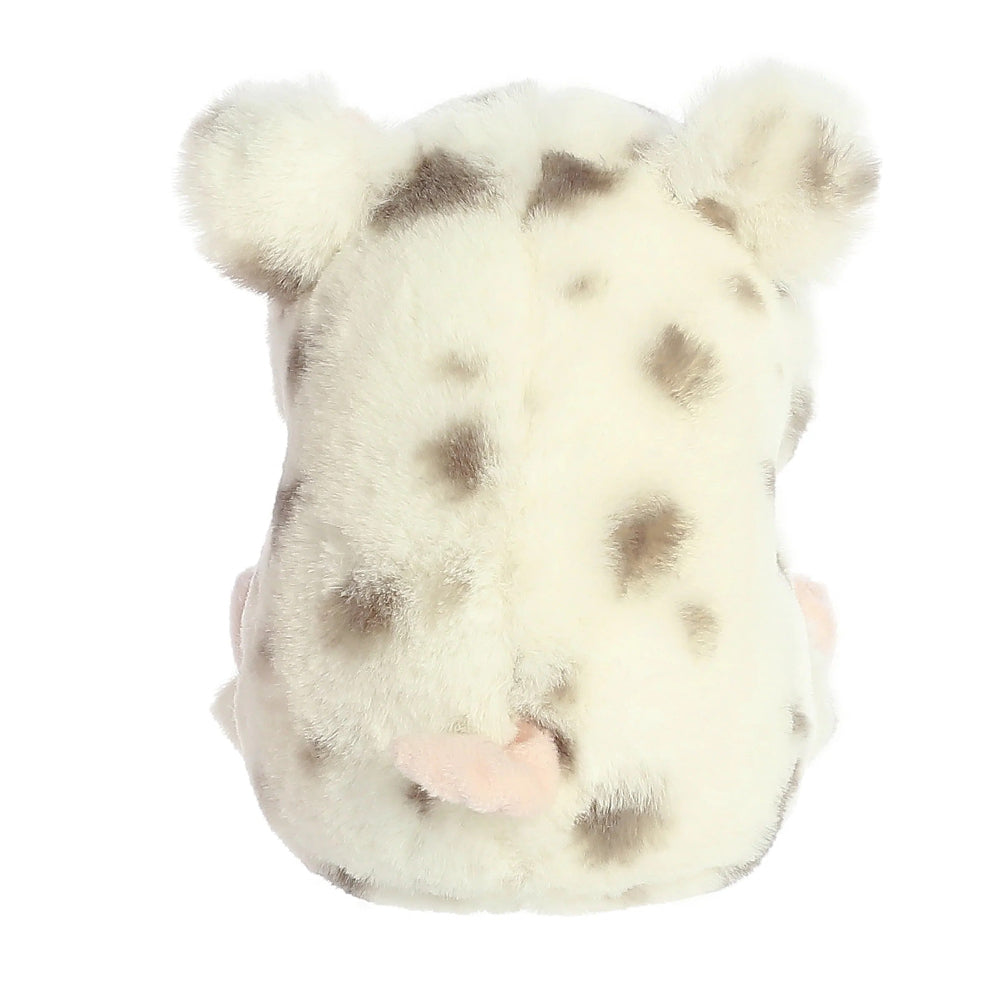 Aurora Rolly Pet Periwinkle Pig plush, 5-inch stuffed animal with white fur and brown spots