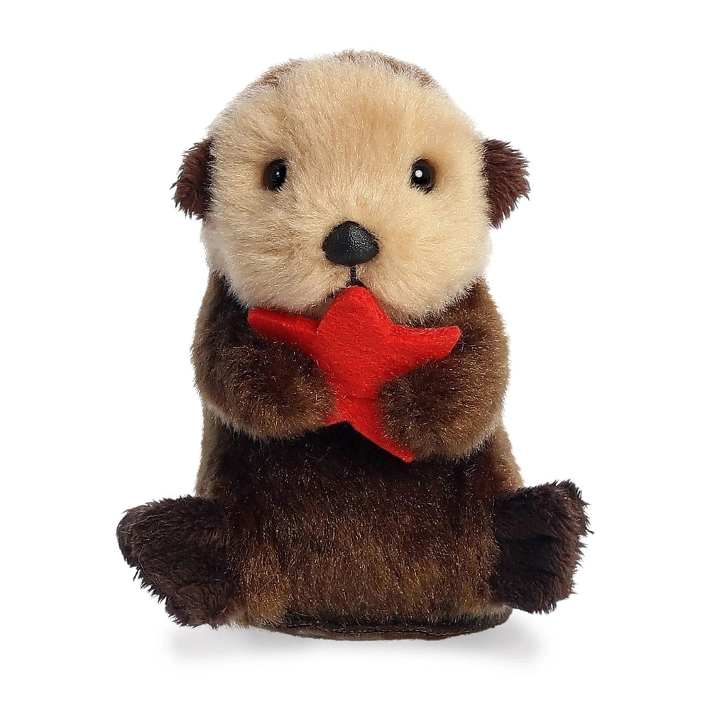 Aurora Shoulderkins Spiffy Otter 4.5-inch plush holding a red star, cuddly brown stuffed animal.