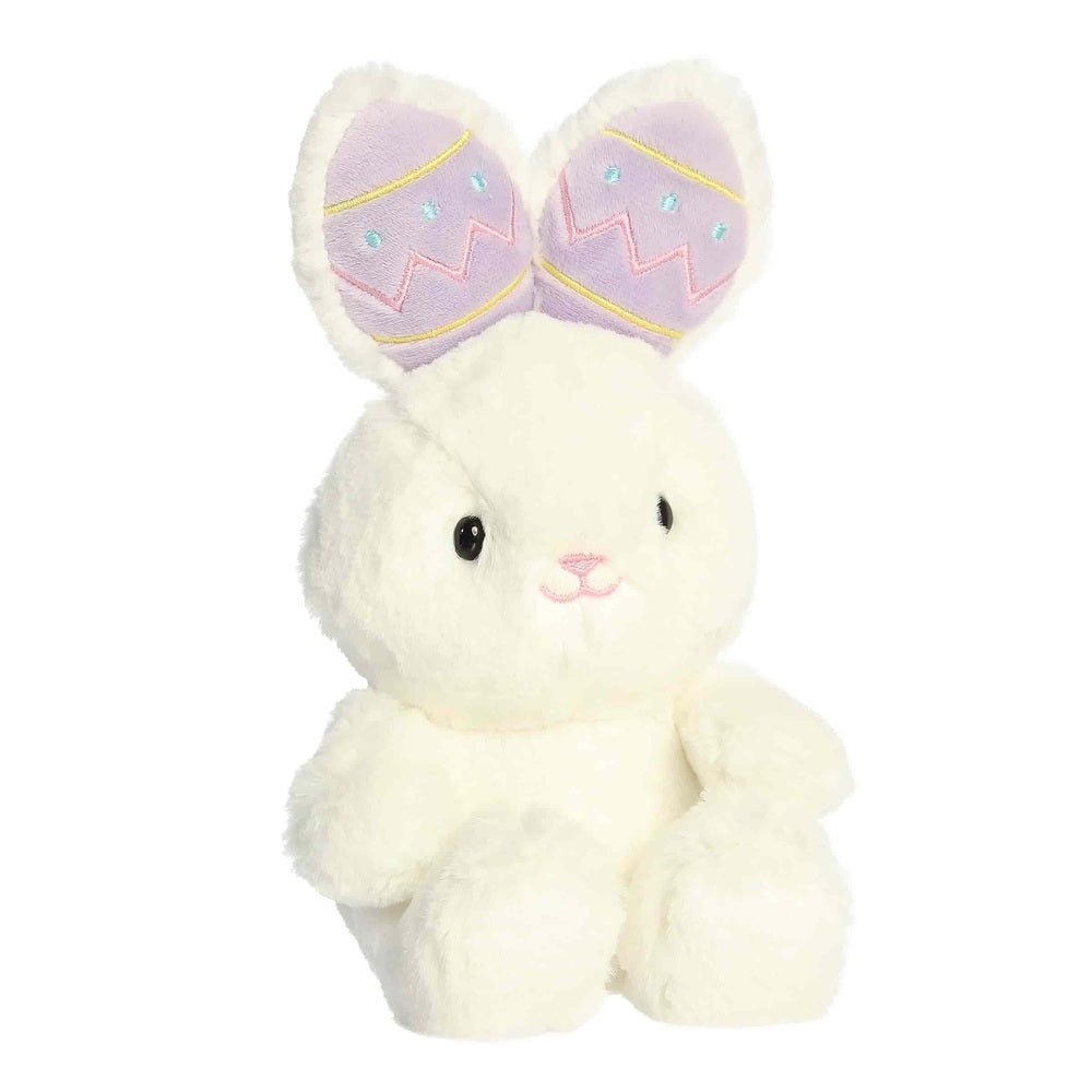 Aurora Spring Confections 9in plush bunny stuffed animal, cream fur with lavender embroidered ears.