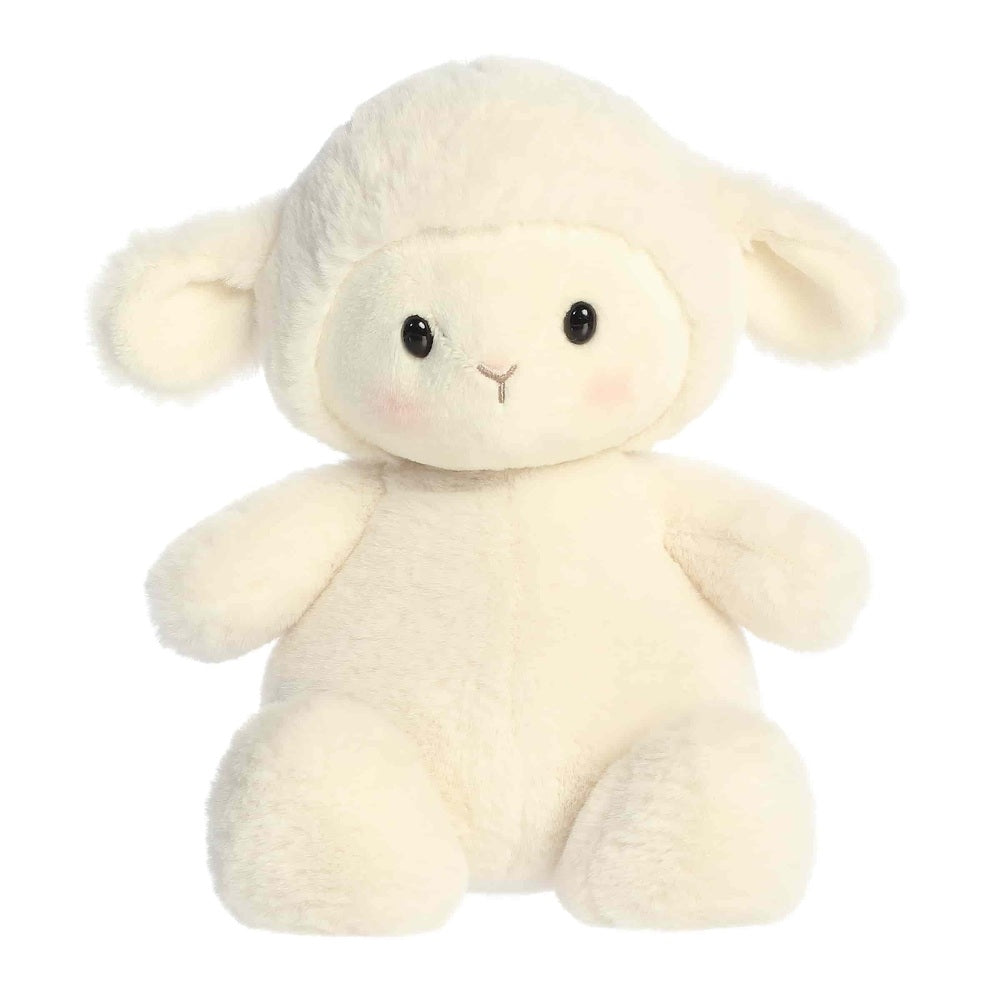 Aurora Spring Dumplin plush lamb stuffed animal in cream fur with black eyes and pink cheeks