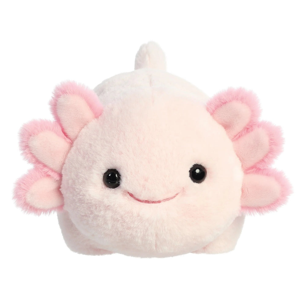Axolotl plush Axel Axolotl by Aurora Spudsters, soft pink plush with pink frill fins, 10 inches