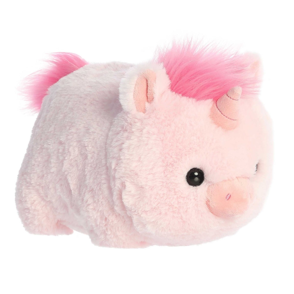 Aurora Spudsters Bubblegum Unicorn stuffed animal, pink fluffy fur and beige horn
