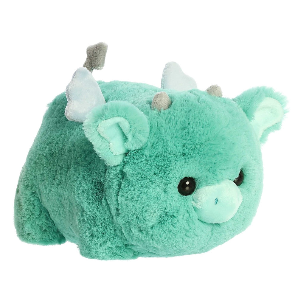 Aurora Spudsters Della Dragon 10" plush in teal with horns and ears, a soft cuddly stuffed toy.