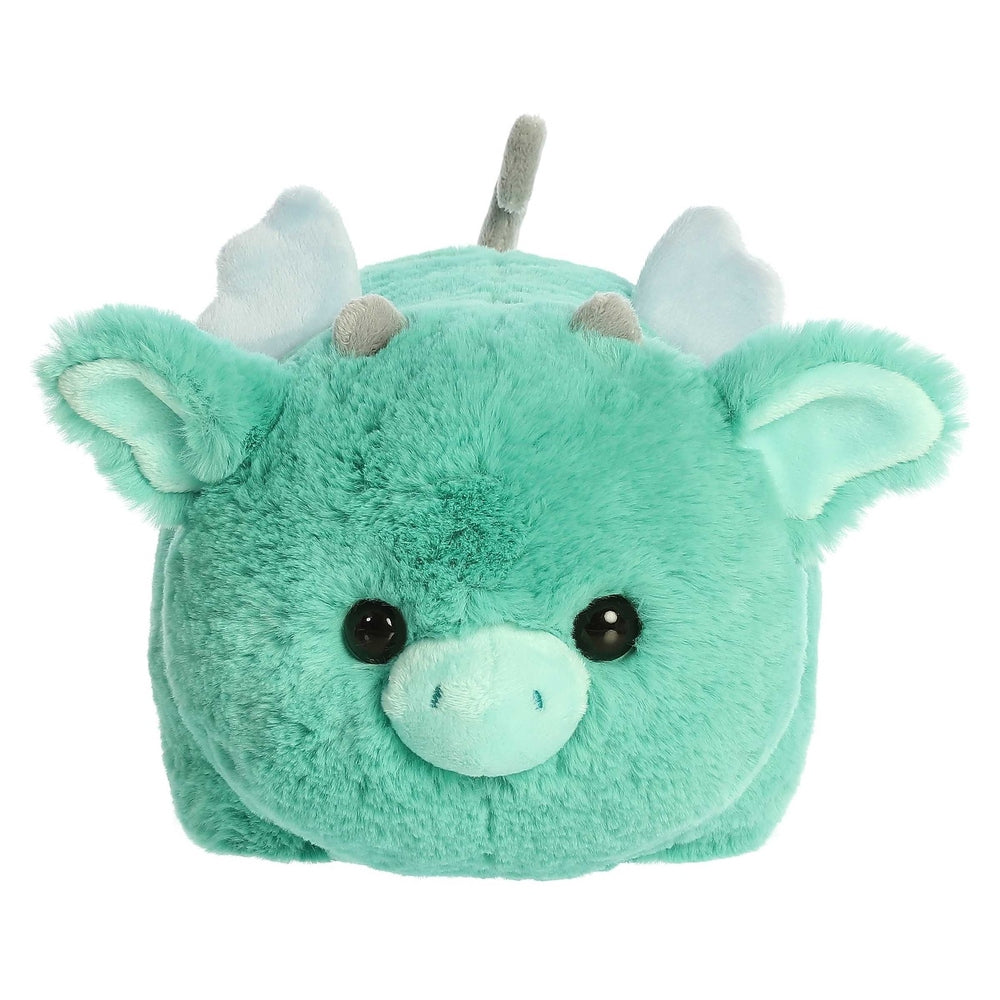 Aurora Spudsters Della Dragon 10in plush dragon toy in teal with horns and big eyes, soft fur