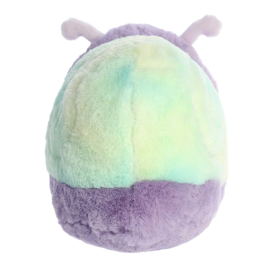 Aurora Spudsters Emily Snail 10" plush toy in pastel mint and lavender, soft huggable stuffed animal.