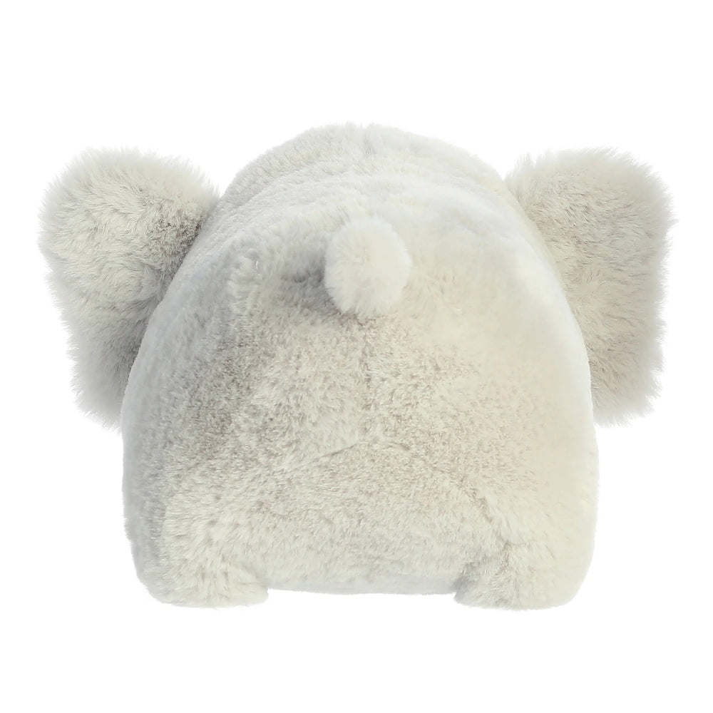 Aurora Spudsters Eri Elephant 10" plush toy, soft light gray fur, back view with large fluffy ears.