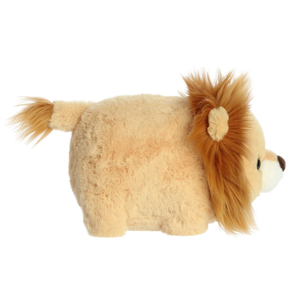 Aurora Spudsters Logan Lion 10" plush toy in tan with a brown mane, posed on all fours.