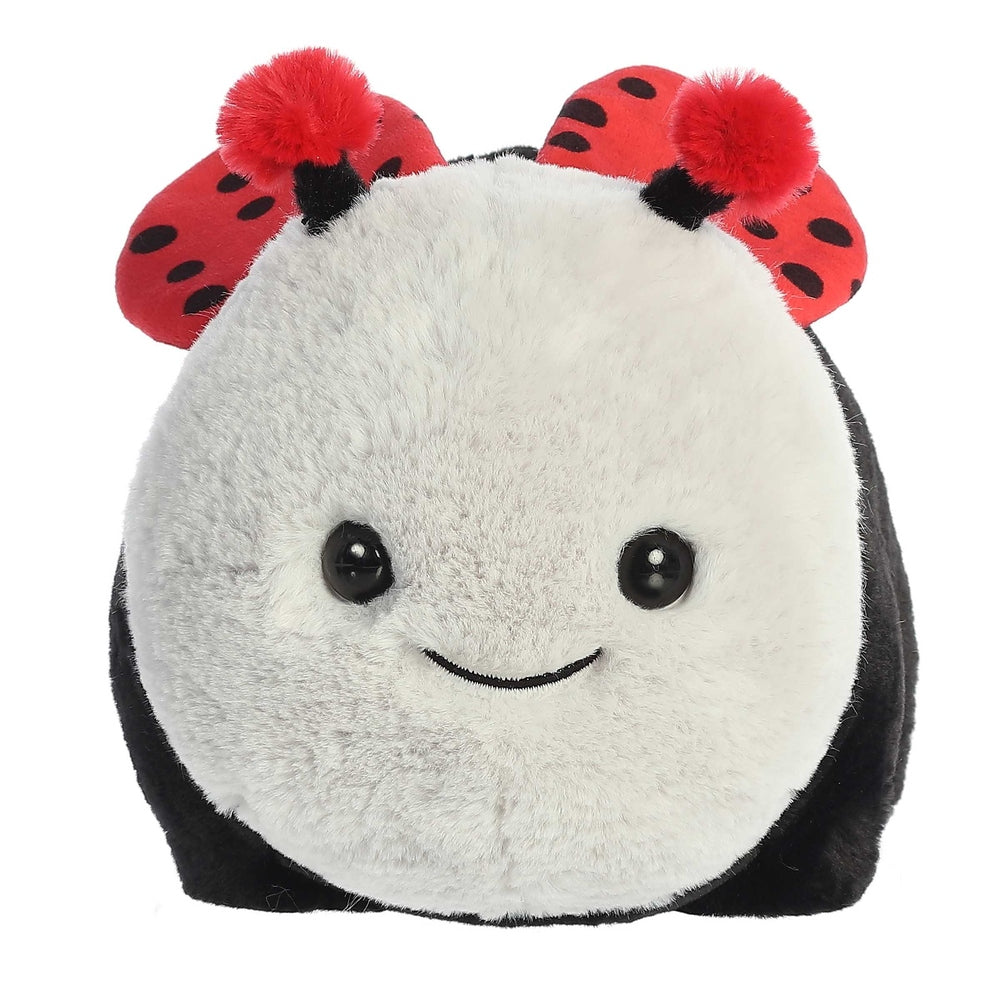 Aurora Spudsters Lori Ladybug 10" plush toy with red spotted antennae perched on its fluffy white face.