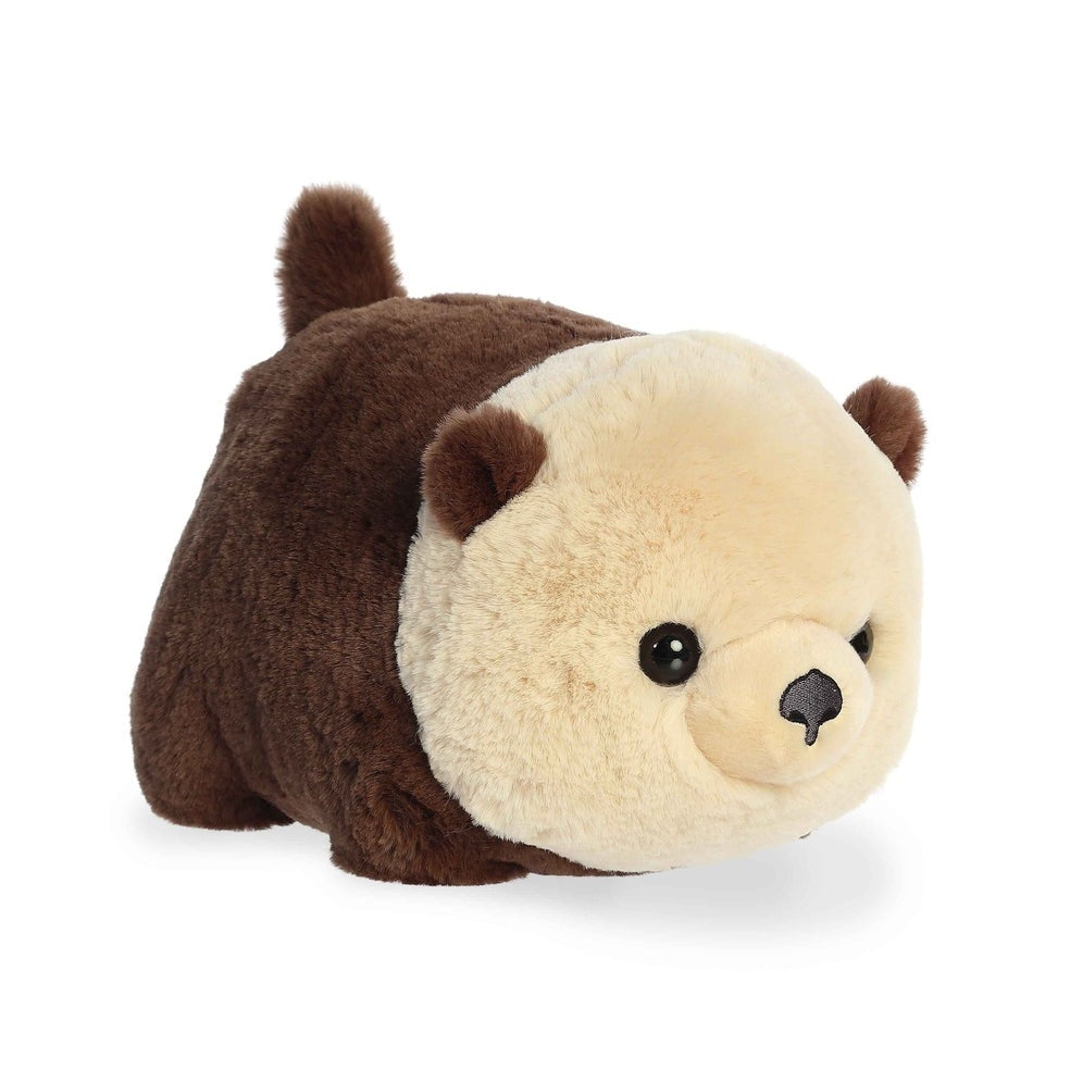 Aurora Spudsters Saoirse Sea Otter plush, brown body with cream face, lying cuddly on a white backdrop