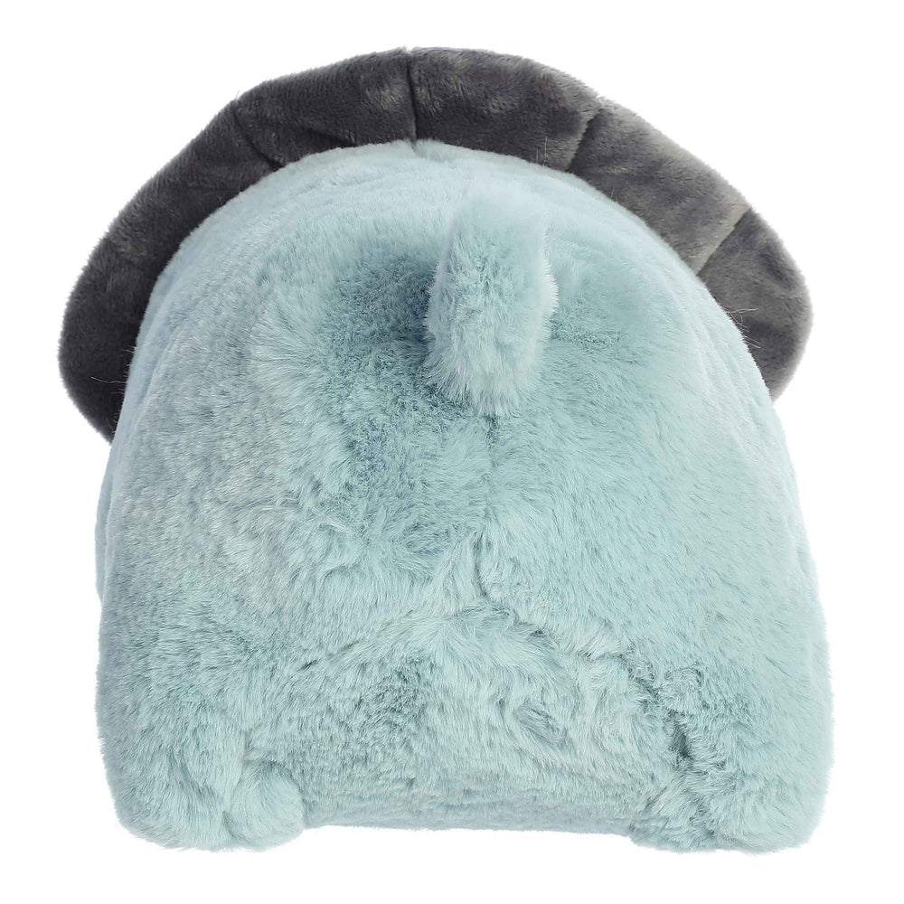 Aurora Spudsters Taren Triceratops 10" plush toy in light blue with dark gray back, ready for cuddles.