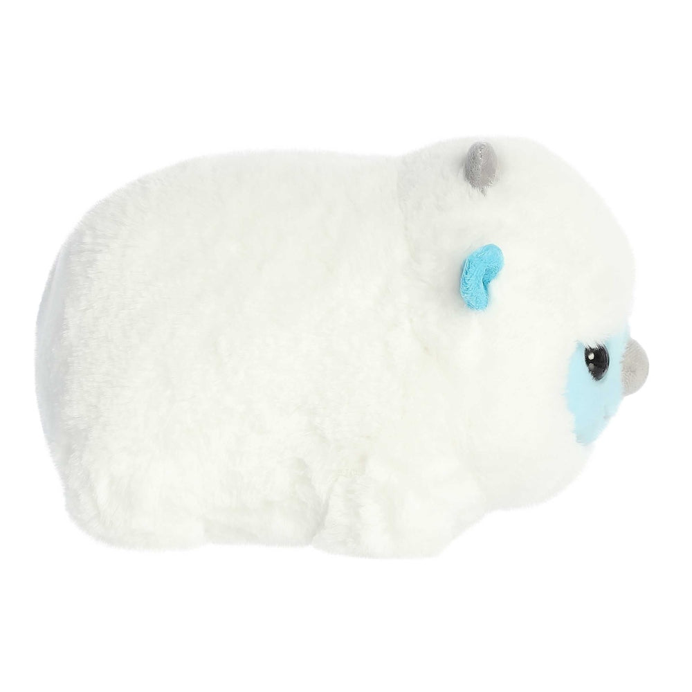 Aurora Spudsters Yanni Yeti plush toy, white fluffy plush with blue face details and gray ears.