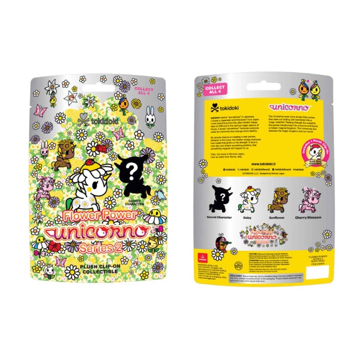 Aurora Tokidoki Flower Power unicorn plush clip-on, Series 2, 4.5 inch stuffed toy
