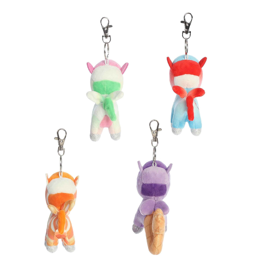 Aurora Tokidoki Frozen Treats stuffed plush keychain set; four 4.5-inch pastel animal figures with metal clips