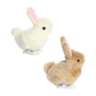 Aurora Wind Up Toys Bunny 3-inch plush rabbits in white and tan, wind-up stuffed toys