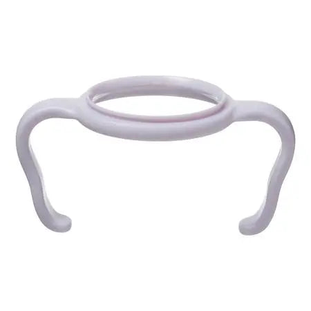 B.Box Baby Bottle Handles, white curved grips that attach to a baby bottle for easy gripping.