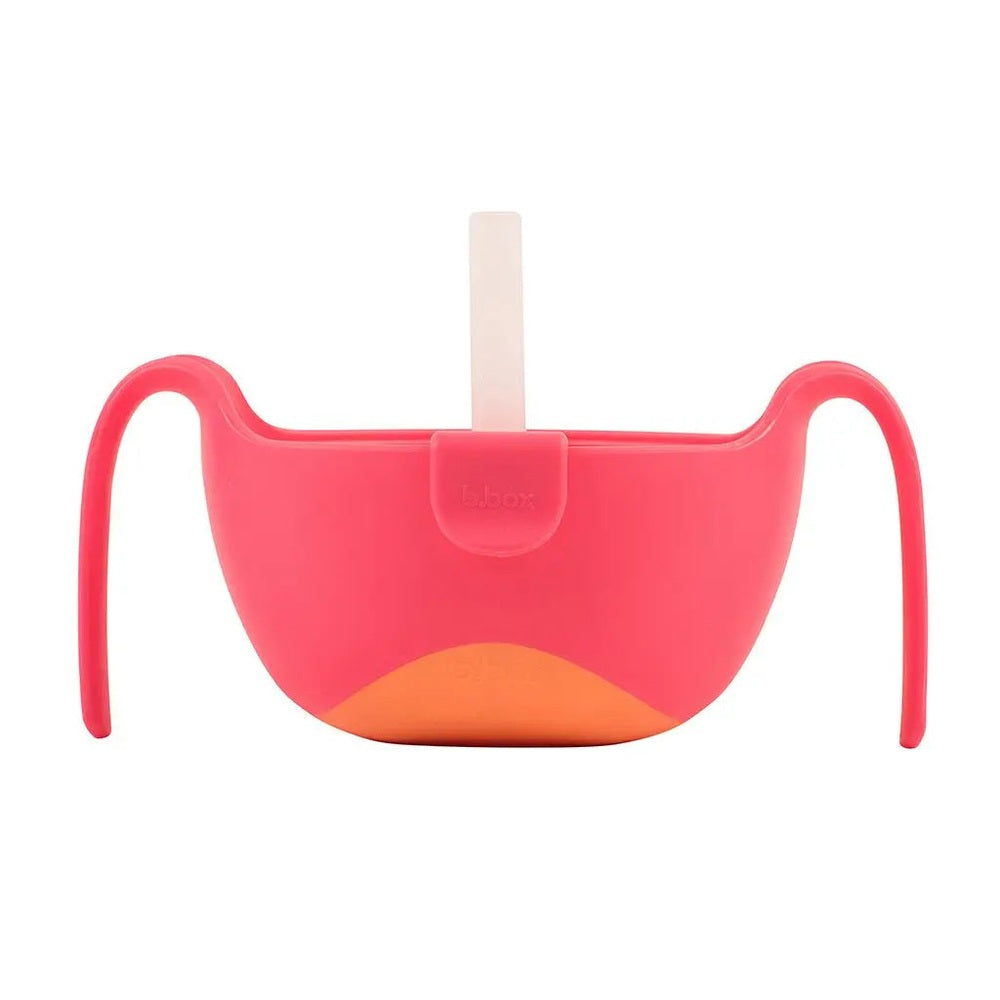 B.Box Bowl XL & Straw: pink bowl with orange base and built-in straw, plus ergonomic handles.