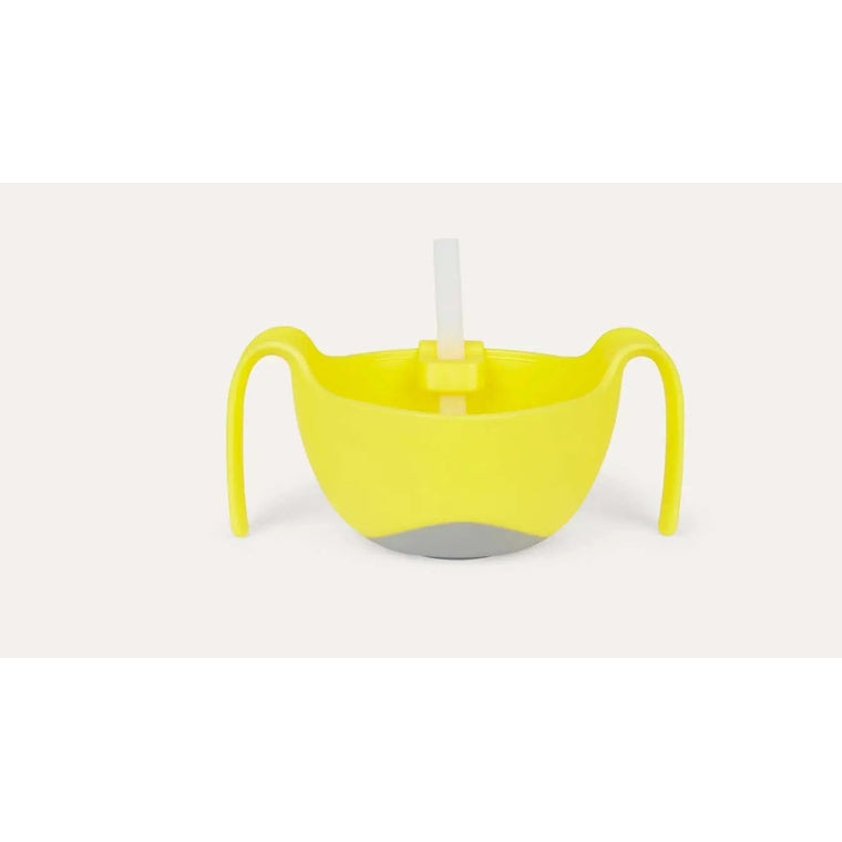 B.Box Bowl XL & Straw bright yellow bowl with gray base, straw attached for easy sipping.