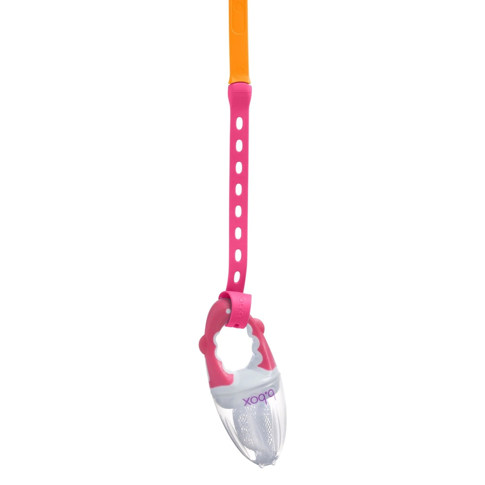 B.Box Connect A Cup sippy with pink strap and orange lid, shown ready for toddlers
