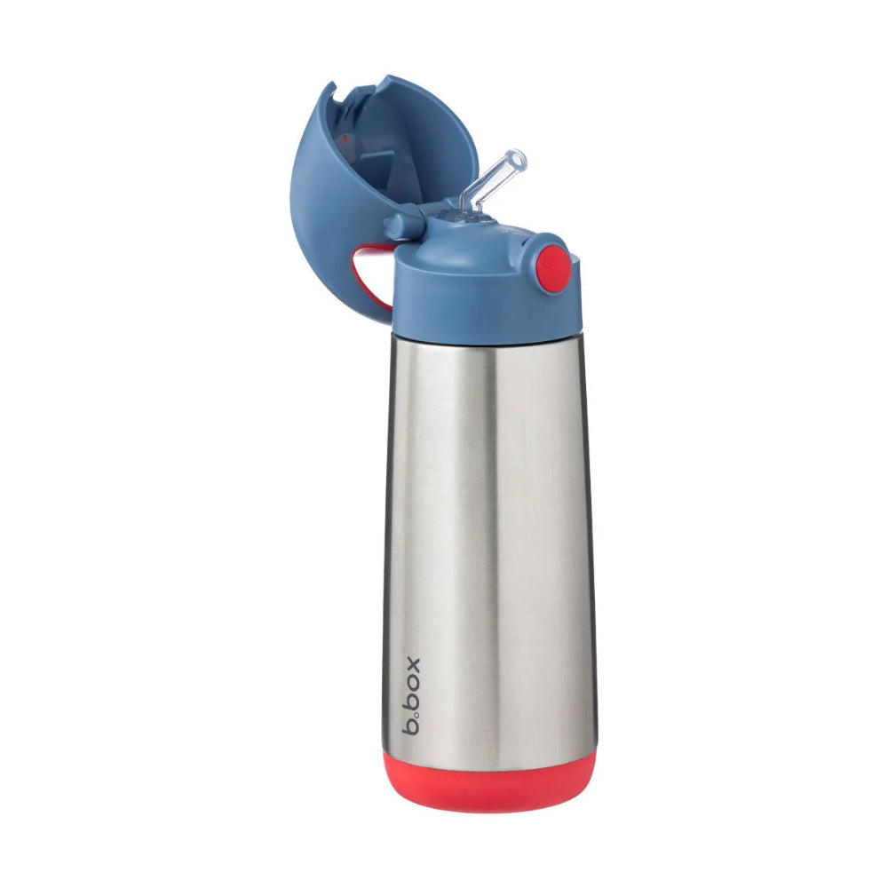 B.Box insulated stainless steel drink bottle 500 ml with blue flip-top lid and red base