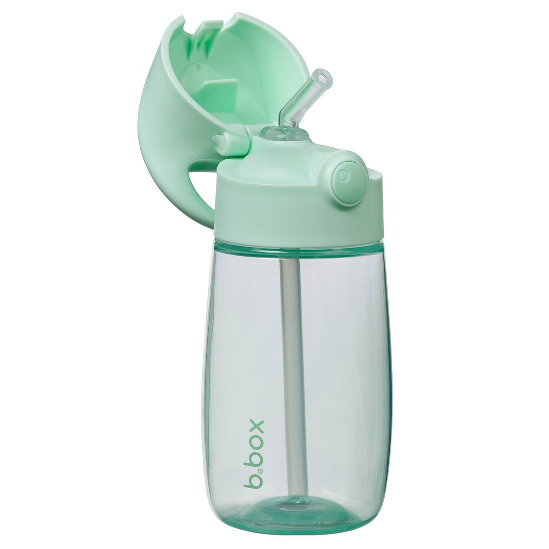 B.Box Junior Drink Bottle 380 ml in Spearmint Green, open-lid product view