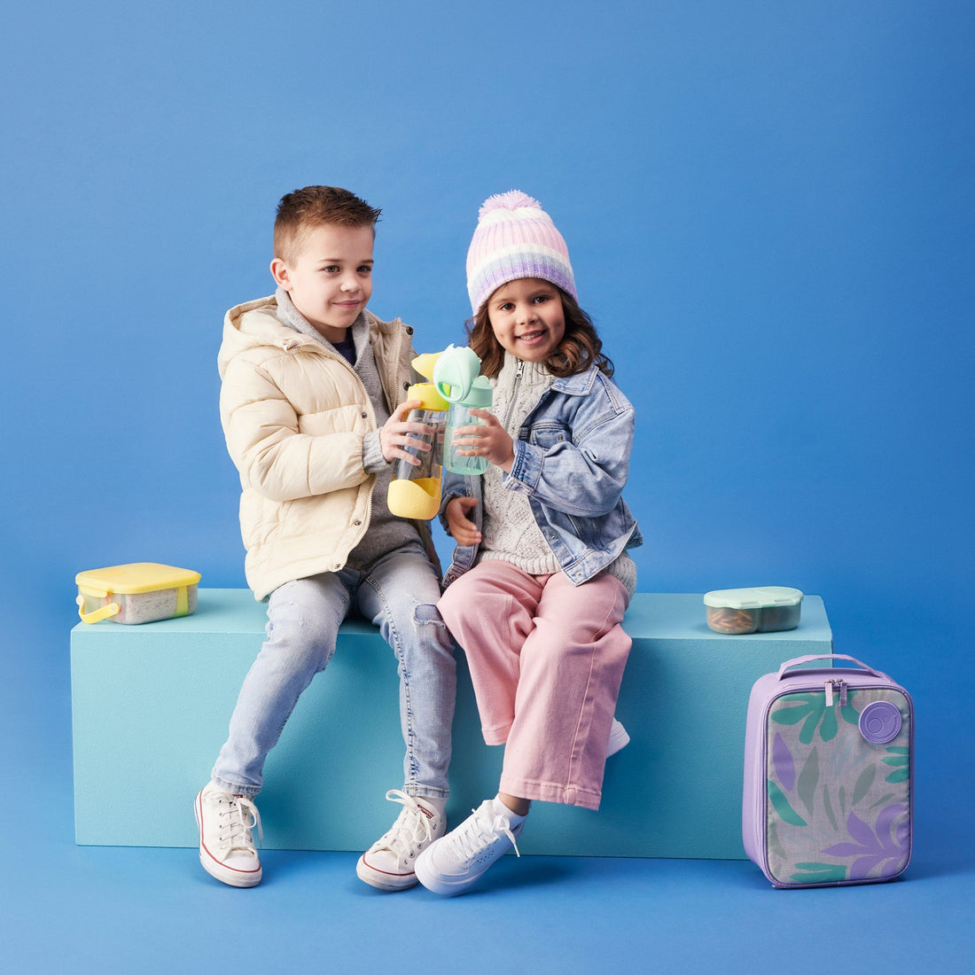 B.Box Junior Drink Bottle 380 ml in Spearmint Green, preschool bottle lifestyle view