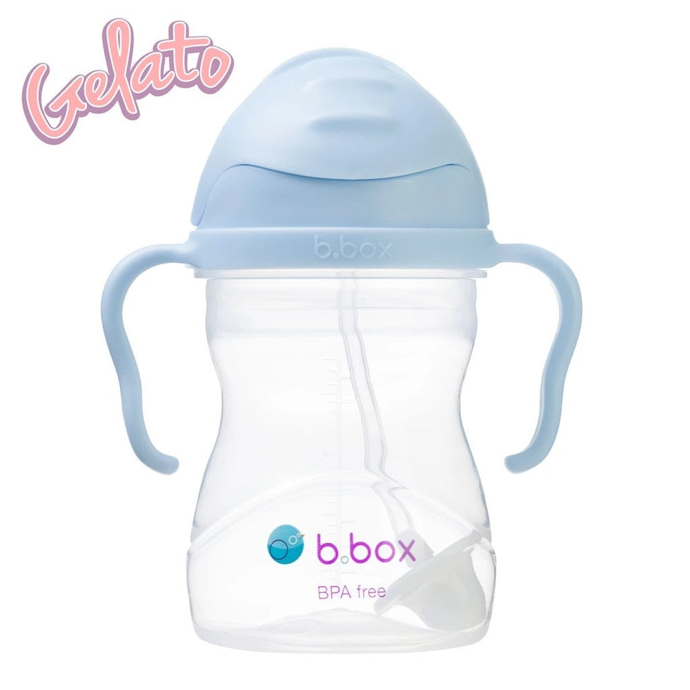 B.Box Gelato Edition sippy cup with light blue lid and handles, BPA free