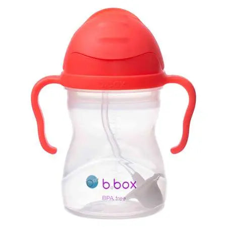 B.Box New Sippy Cup Matte Edition, BPA-free baby sippy cup with red handles held for easy grip.
