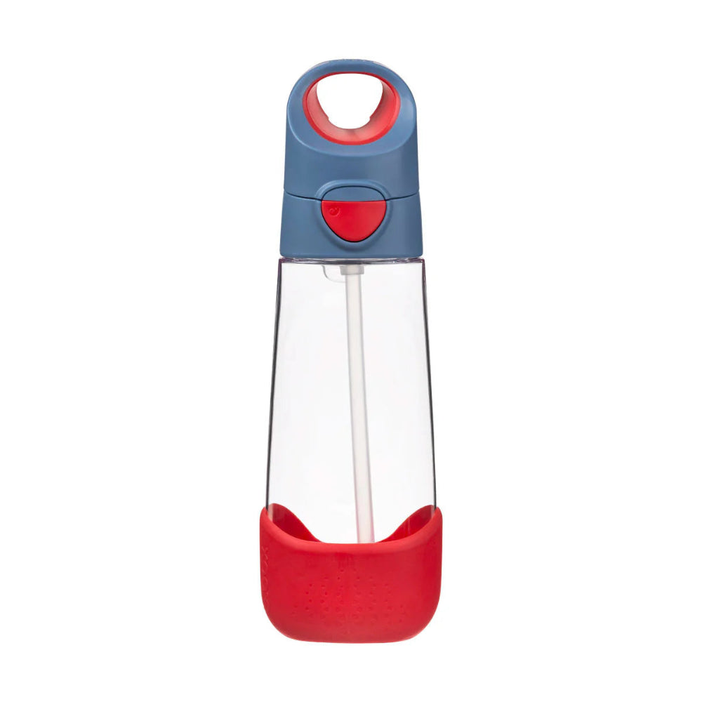 B.Box Tritan drink bottle 600 ml with blue lid and red soft-grip bottom for kids