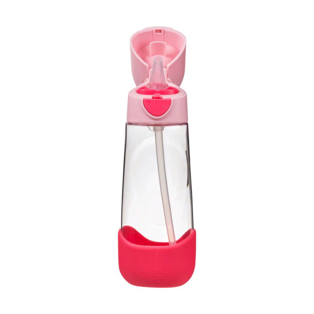 B.BOX Tritan drink bottle 600 ml in pink with straw and flip-top lid