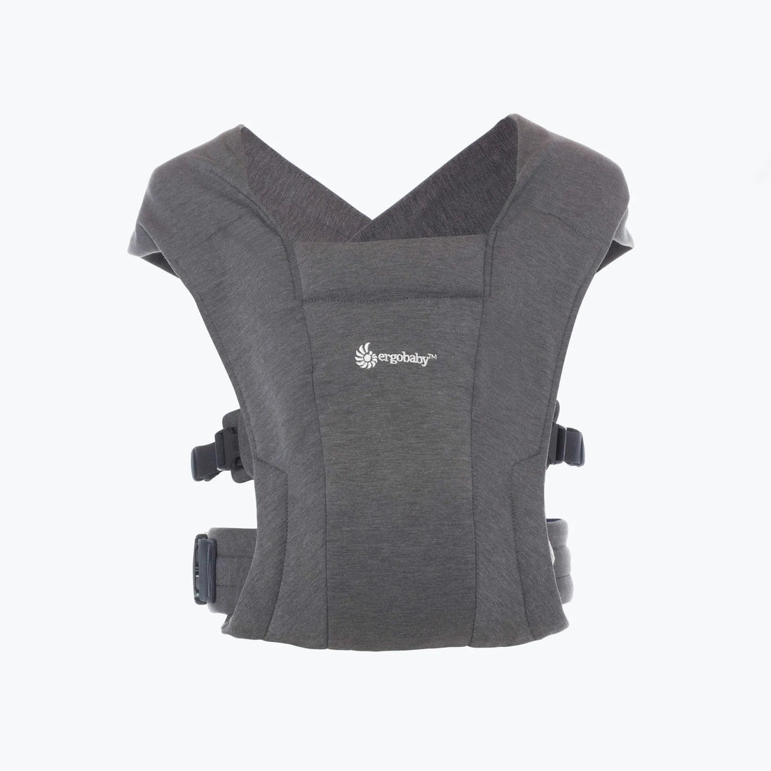 Ergobaby Embrace Newborn Carrier Soft Knit Heather Grey front view with soft shoulder straps and padded waist support