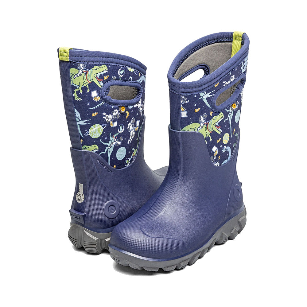 BOGS Classic Seamless - Space Cowboys Kids' Winter Boots in Navy Multi, rear three-quarter angle